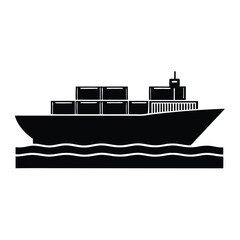 Cargo Ship Silhouette Vector – Minimal Black Container Vessel Illustration for Marine Freight, Sea Transport, Shipping, and Logistics Design Projects