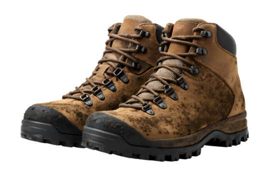 Pair of brown leather hiking boots with black soles close up, hiking boots, leather boots, brown boots, outdoor footwear, black soles, trekking shoes, hiking gear, adventure equipment, mountain boots