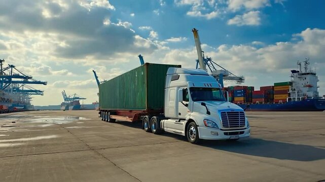Shipping container transportation truck port
