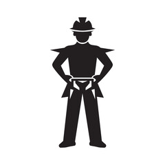 Silhouette of a worker man wearing a helmet