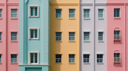 Pastel facade with simple details, a clean urban backdrop. Minimalist charm in soft daylight.