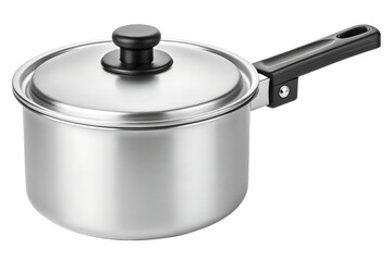 Stainless steel saucepan with lid and black handle close up view, saucepan, pot, stainless steel, cookware, kitchenware, cooking, lid, handle, kitchen, metal, equipment, domestic, food, utensils