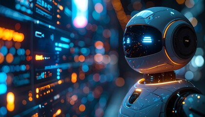 Innovative robot interaction futuristic city digital art sci-fi environment close-up view technology