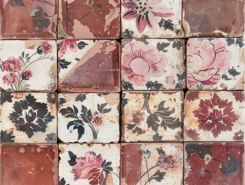 Artistic floral tile patterns vintage home decor image collection indoor setting top-down view design inspiration