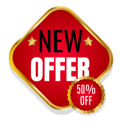 New Sale Mega Super Discount New Offer Gift Ticket Coupons Set with Discount Color Red Black Gold White 50 75% Percent Vector Element Template Coupon Tag Design Star Shape