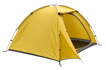 Yellow camping tent against black backdrop ideal for outdoor adventures, tent, camping, yellow, isolated, outdoors, adventure, tourism, travel, equipment, recreation, shelter, accommodation, nature