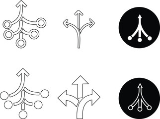 Consolidation icon set in flat style. Merge symbol isolated on transparent background. Vector Simple abstract in black Line for website design, app, Fund divergence merge into one direction symbol.