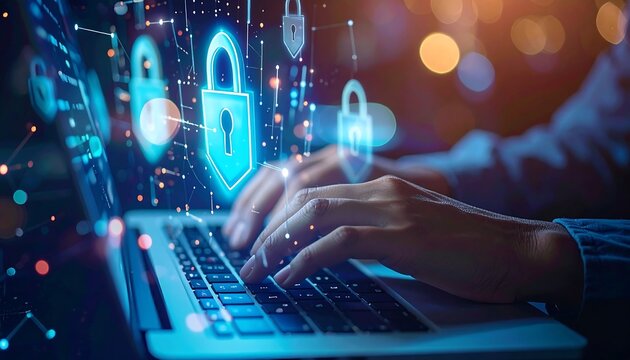 Cybersecurity measures digital workspace infographic tech environment professional view protection