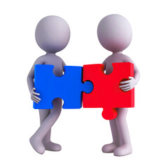 3d man with puzzle piece isolated on white or transparent png cutout