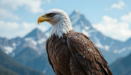 Obraz premium Eagle Portrait in Mountain Landscape with Cloudy Sky