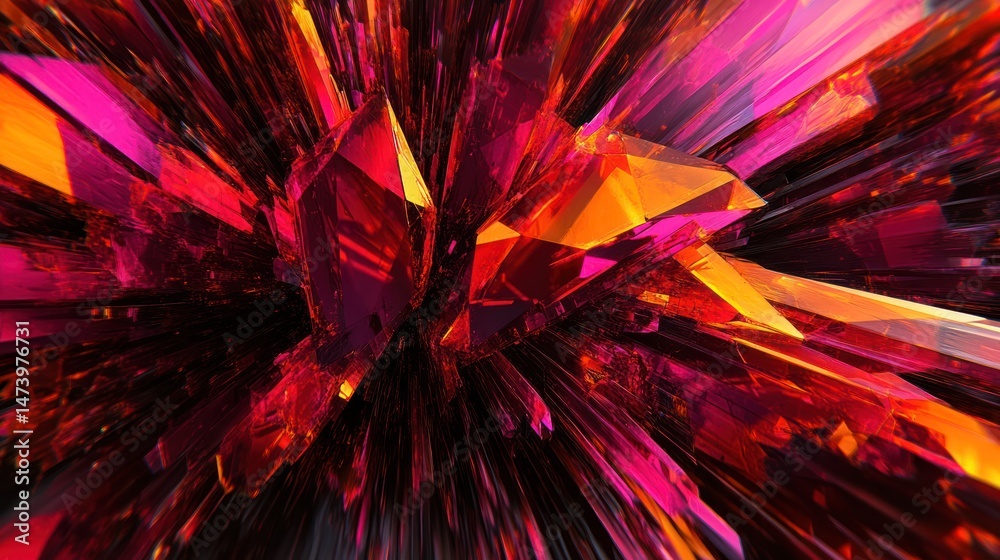 Wall mural abstract representation of multiple crystalline forms in dynamic vibrant hues