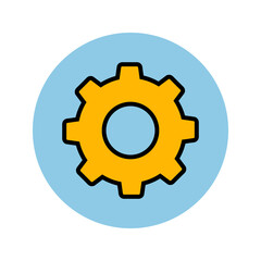 Golden gear spins in blue circle