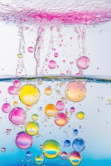 Colorful bubbles floating and mixing in water creating abstract pattern