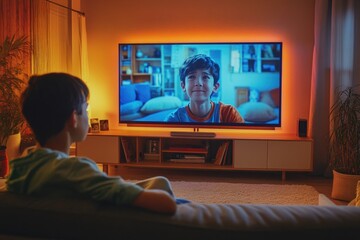 Child watching television at home in living room