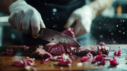Chef Slicing Meat with Precision