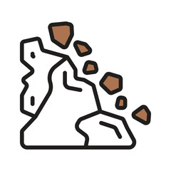 A slope with falling rocks, symbolizing landslide warnings