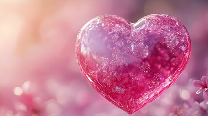 Fototapeta premium A Crystal Heart in a Pink Spring Bloom: A Symbol of Love and Affection