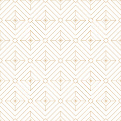 Golden line stars on white background seamless pattern. Christmas geometric linear diamonds and sparkles background.