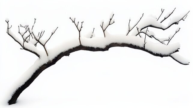Snow-Covered Tree Branch Curving Elegantly in Winter Landscape