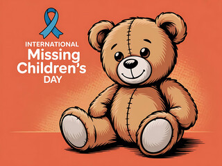 International missing childrens day teddy bear awareness illustration with orange background