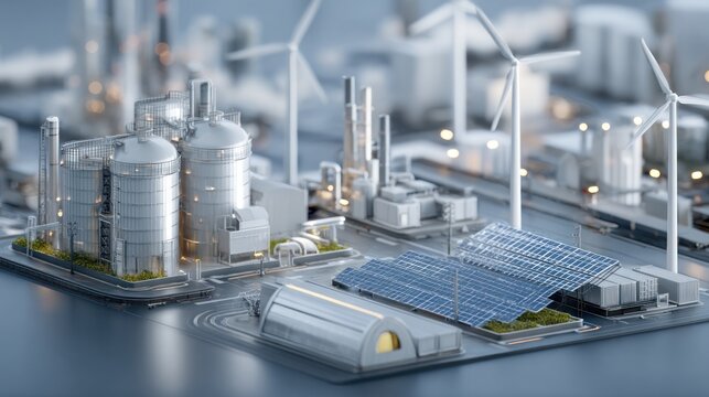 A futuristic city model showcasing innovative renewable energy sources