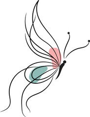 Abstract Line Art Butterfly Design with Pastel Color Accents