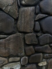 Wet Dark Grey Stone Wall with Smooth Rounded Rocks