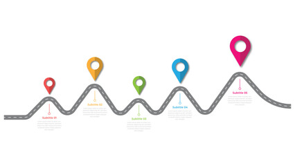 Infographic roadmap design template. Business Timeline of 5 Important Business Events annual business presentation. Vector illustration