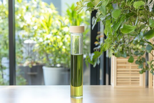 Verdant Elixir in a Glass Vessel