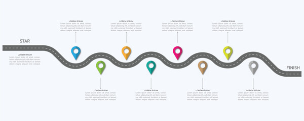 Infographic roadmap design template. Business Timeline of 8 Important Business Events annual business presentation. Vector illustration