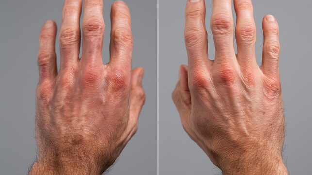 National Scleroderma Awareness Month. Split-screen hyperrealistic medical comparison showing patient's hands before and after treatment intervention