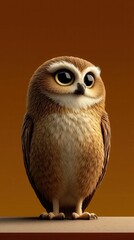 Obraz premium Curious Small Owl Perched Against Brown Background