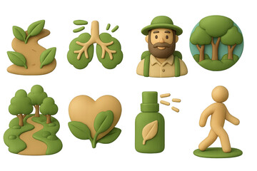 Nature and environment 3d icons set – eco, green living and sustainability symbols