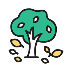 tree with falling leaves, symbolizing autumn weather and change.
