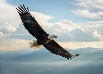 Obraz premium Majestic eagle soaring through sunlit sky