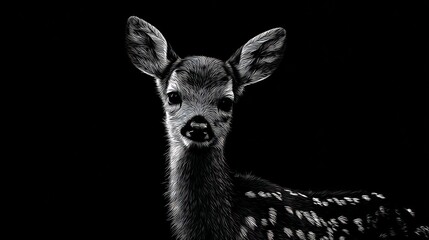 Obraz premium Monochrome Fawn Portrait: A Captivating Study in Black and White