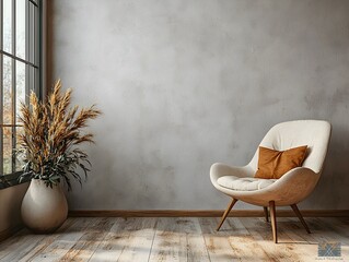 a room with a chair and a plant in it