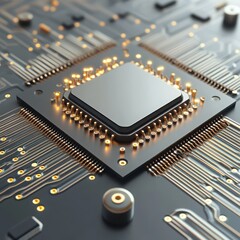 Close-up of a computer processor on a circuit board on transparent background