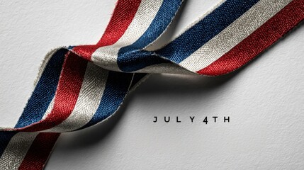 Fototapeta premium Patriotic Ribbon Display: A vibrant ribbon, artfully arranged with patriotic colors, signifies the spirit of independence day, weaving a visual story of freedom and unity.