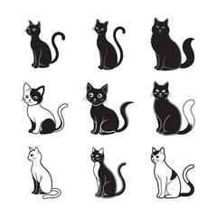 Elegant Sitting Cat Silhouette Set