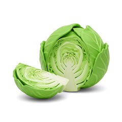 Fototapeta premium 3D half cut cabbage on white background