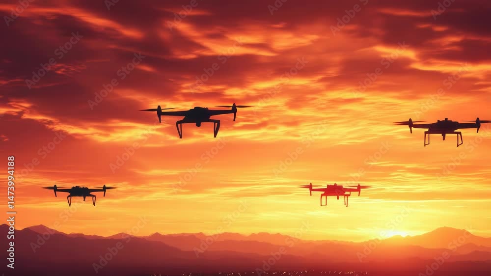 Aufkleber aerial view of multiple aircraft soaring through the air, great for commercial or military use