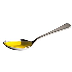 Olive oil in spoon close up shot on white background