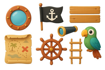 Nautical and pirate 3d icons set – marine, sea, adventure graphics