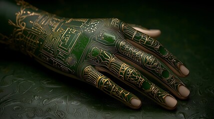 Futuristic robotic hand with intricate circuits