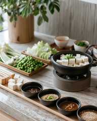 Modern minimalist Japanese hotpot setup soft color