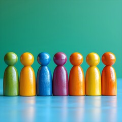 a group of colorful wooden people standing in a ro