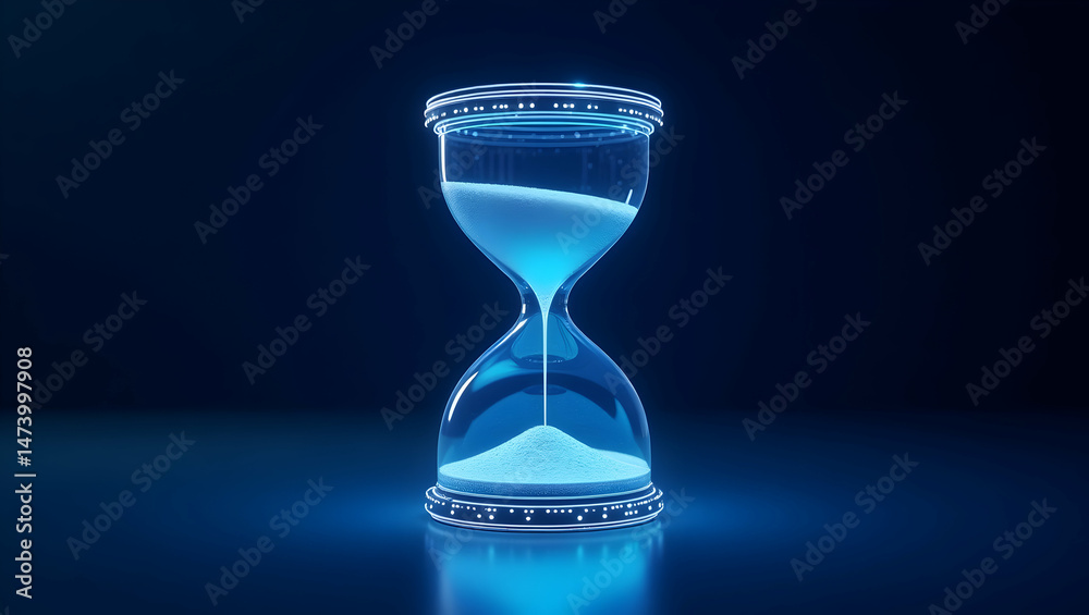 Fototapete sleek neonlit futuristic hourglass standing upright symbolizing time, technology, and the flow of da