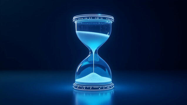 Sleek Neonlit Futuristic Hourglass Standing Upright Symbolizing Time, Technology, and the Flow of Data in a Modern and Digital Age, with Elegant Design