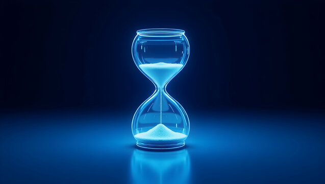 Sleek Neonlit Futuristic Hourglass Standing Upright, A Conceptual Image of Time Passing in a Hi-Tech Ambiance Ideal for Technology and Innovation Projects